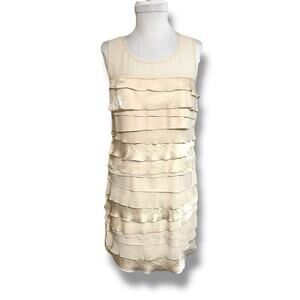 LOFT Cream Ruffled Tiered Sheath Dress